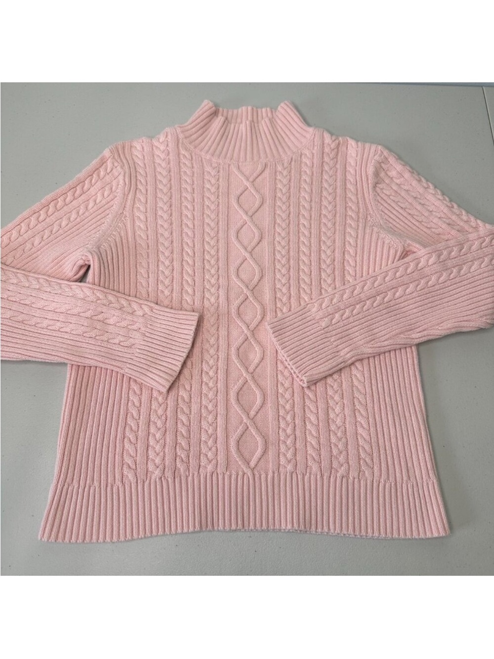 Chaps Turtleneck Cable Knit Sweater Women Size M Pink 100% Cotton Preppy Classic